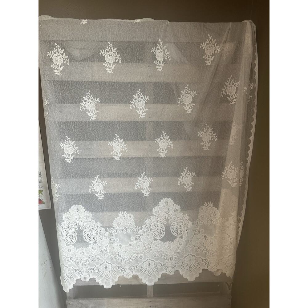 Vintage Lace Sears 84x56 Panel Curtains Ivory Polyester Blend